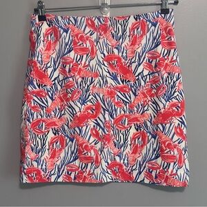 Talbots Lobster Print Skirt Stretch Nautical Coastal Red White Blue Size 6